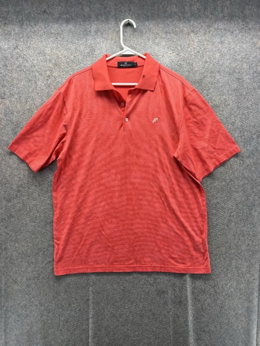 Bugatchi Polo Shirt Men Large Red Striped Mercerized Cotton Knit Logo Casual